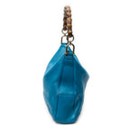 Bolso de hombro mediano Diana Bamboo Hobo en cuero de becerro granulado color turquesa