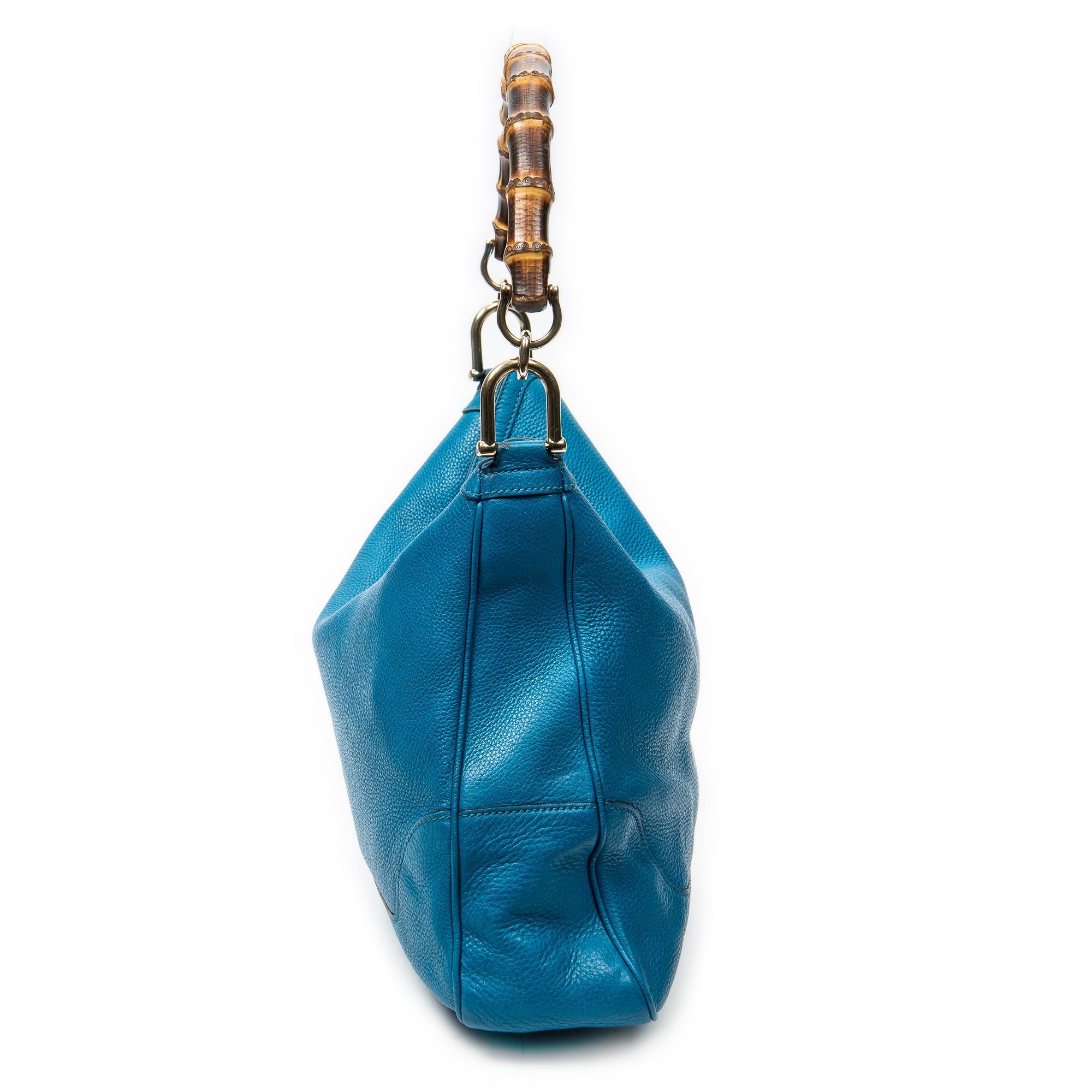 Bolso de hombro mediano Diana Bamboo Hobo en cuero de becerro granulado color turquesa