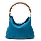 Bolso de hombro mediano Diana Bamboo Hobo en cuero de becerro granulado color turquesa