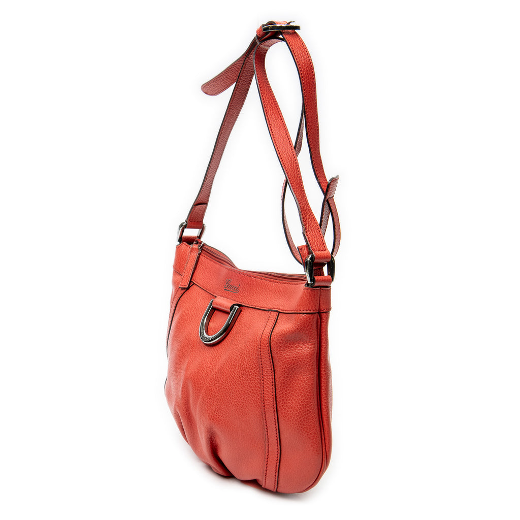 Shoulder Bag Small D-Ring Messenger Red Grained Calfskin Leather