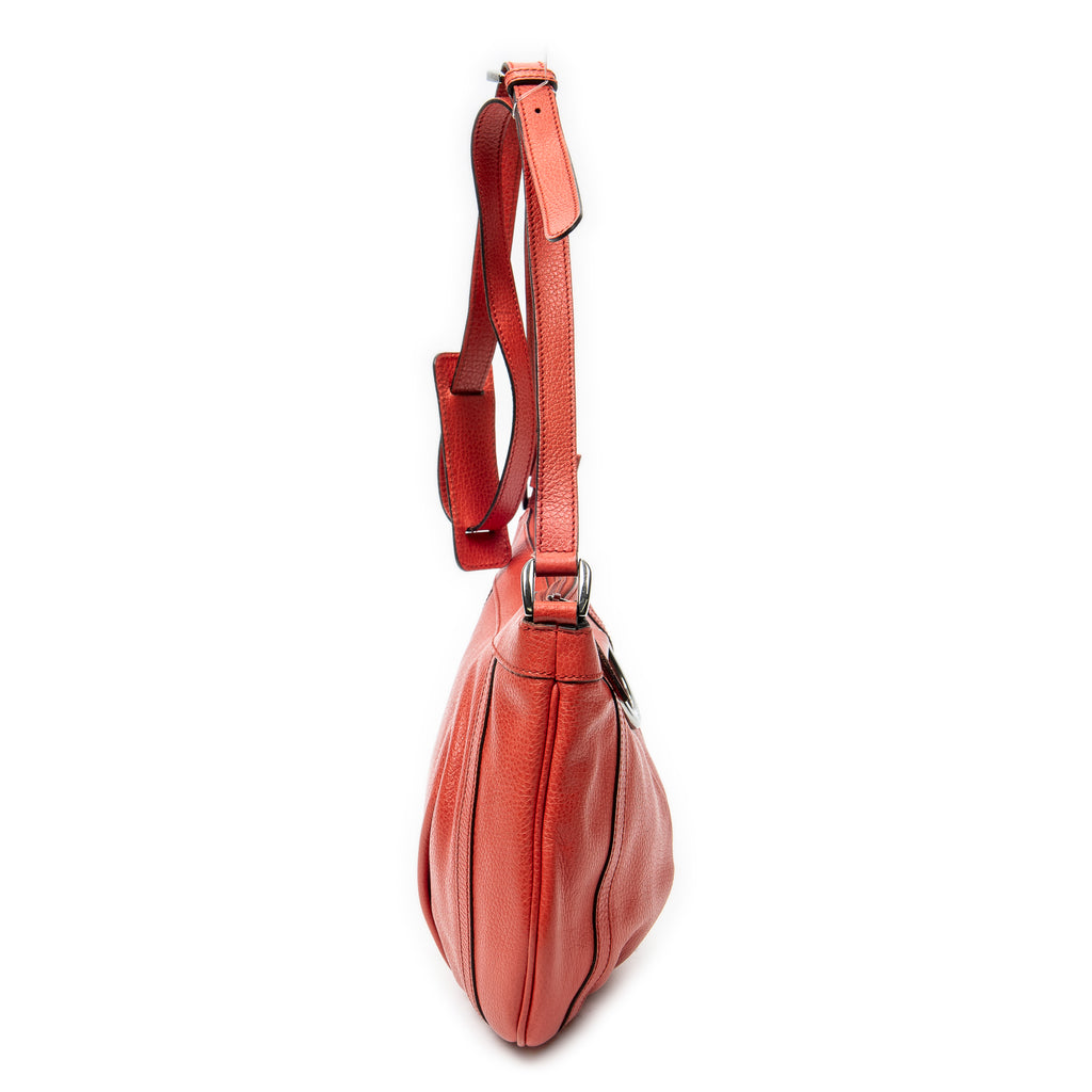 Shoulder Bag Small D-Ring Messenger Red Grained Calfskin Leather