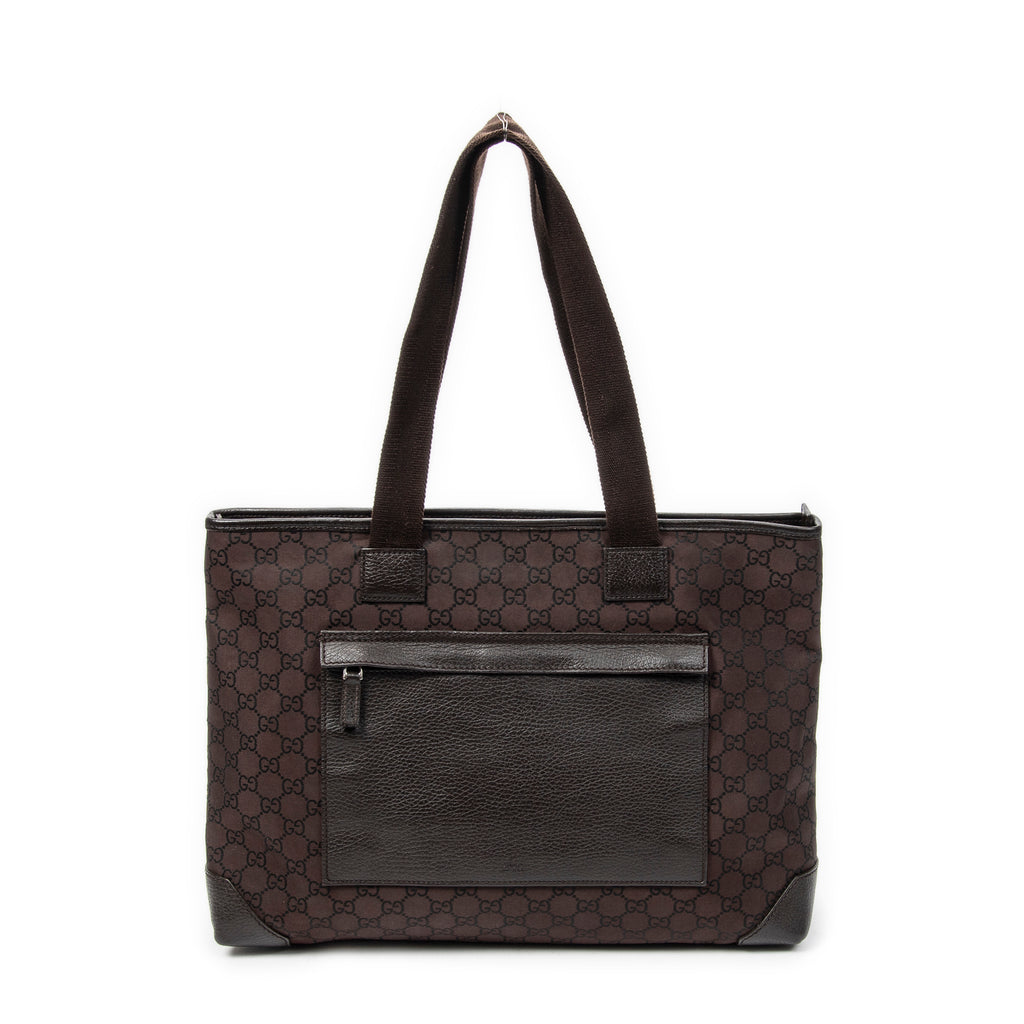 Shoulder Bag Medium Front Pocket Tote Dark Brown Monogrammed Nylon Canvas