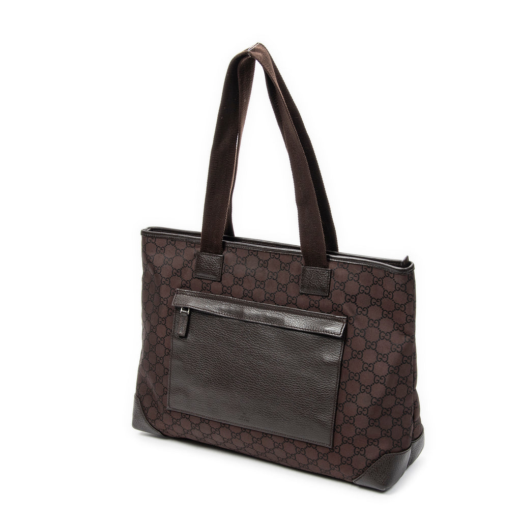 Shoulder Bag Medium Front Pocket Tote Dark Brown Monogrammed Nylon Canvas