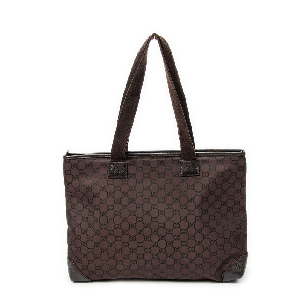 Shoulder Bag Medium Front Pocket Tote Dark Brown Monogrammed Nylon Canvas