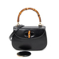 Shoulder Bag Small Bamboo Top Handle Flap Black Smooth Calfskin Leather