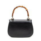 Shoulder Bag Small Bamboo Top Handle Flap Black Smooth Calfskin Leather