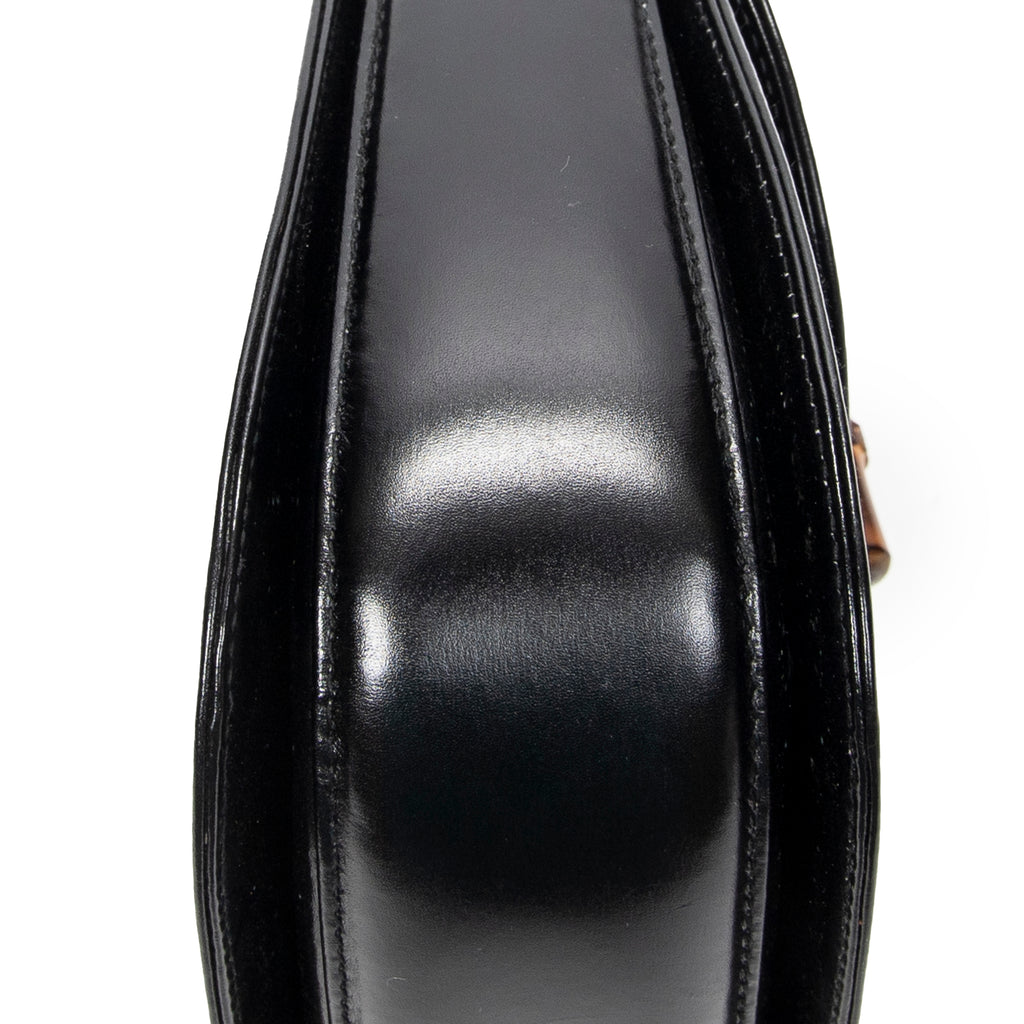 Shoulder Bag Small Bamboo Top Handle Flap Black Smooth Calfskin Leather