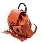 Backpack Medium Bamboo Tassel Backpack Orange Grained Calfskin Leather