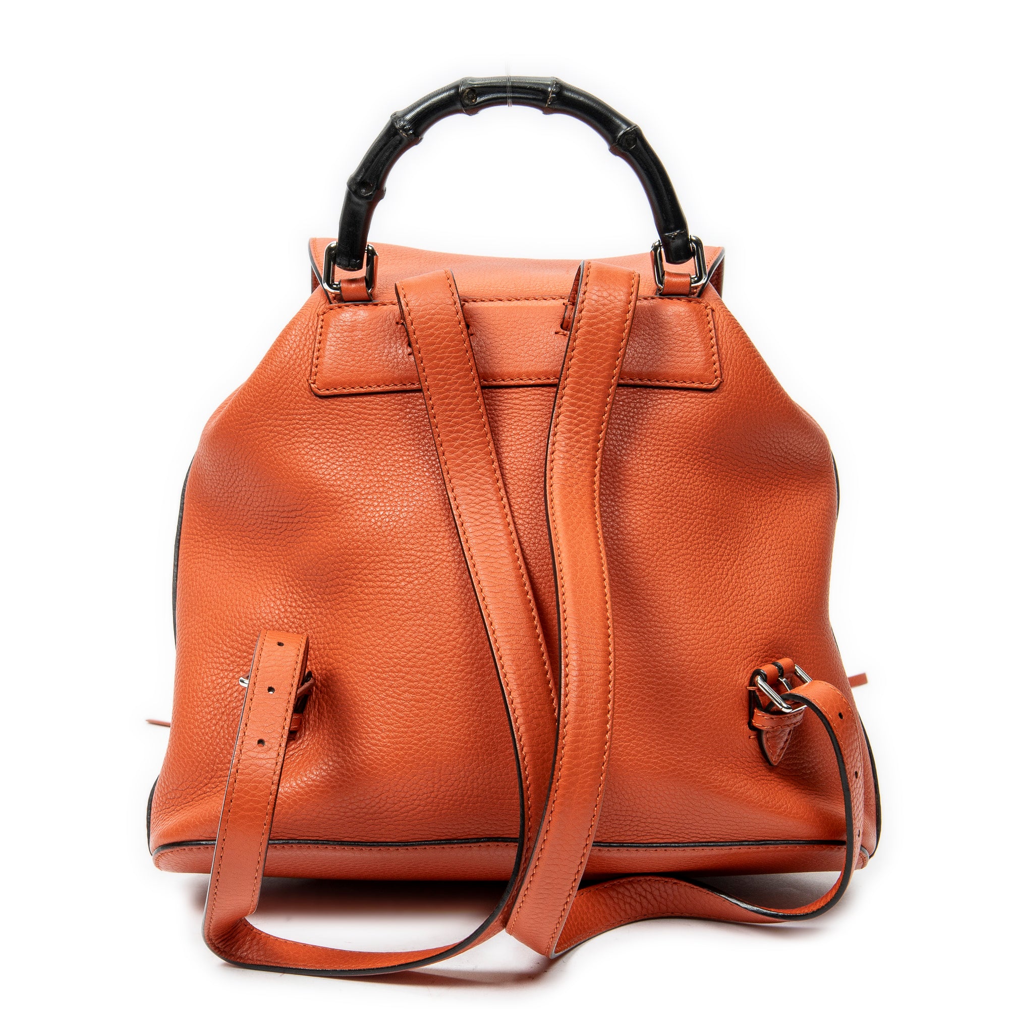 Backpack Medium Bamboo Tassel Backpack Orange Grained Calfskin Leather