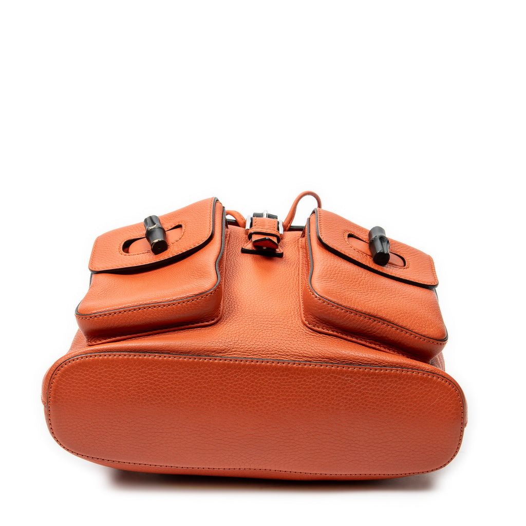 Backpack Medium Bamboo Tassel Backpack Orange Grained Calfskin Leather