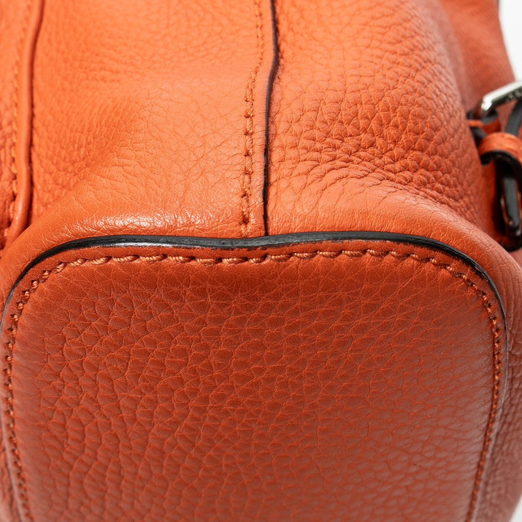 Backpack Medium Bamboo Tassel Backpack Orange Grained Calfskin Leather
