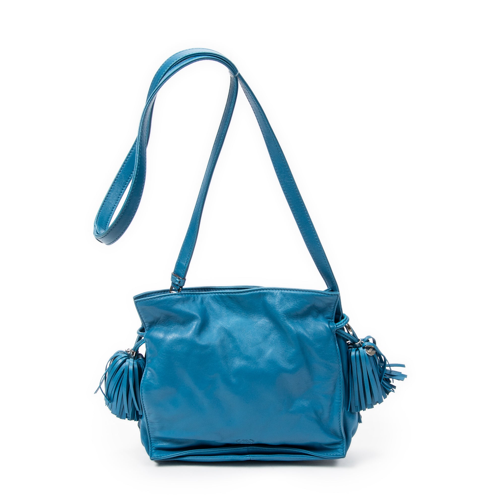 Shoulder Bag Small Tassel Flamenco Teal Calfskin Leather