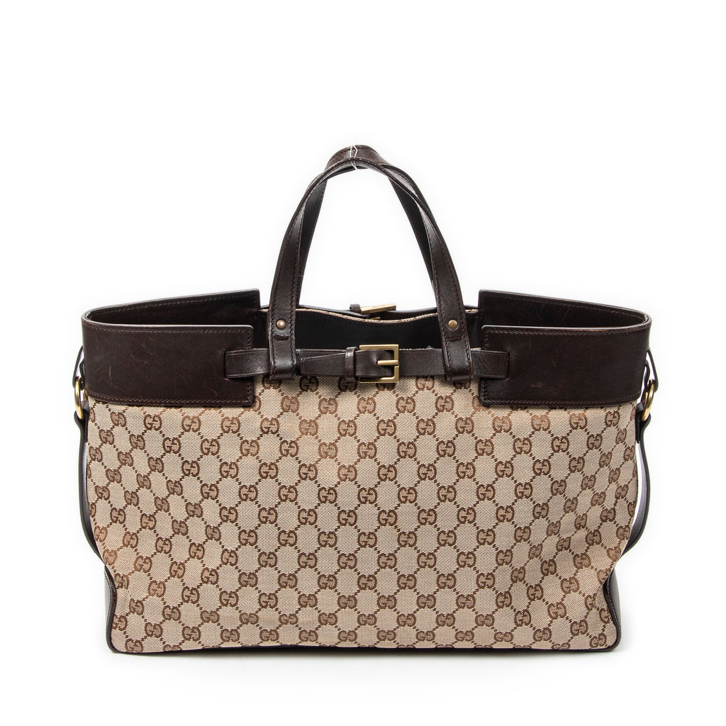 Handbag Horizontal Belt Tote Beige Monogrammed Canvas