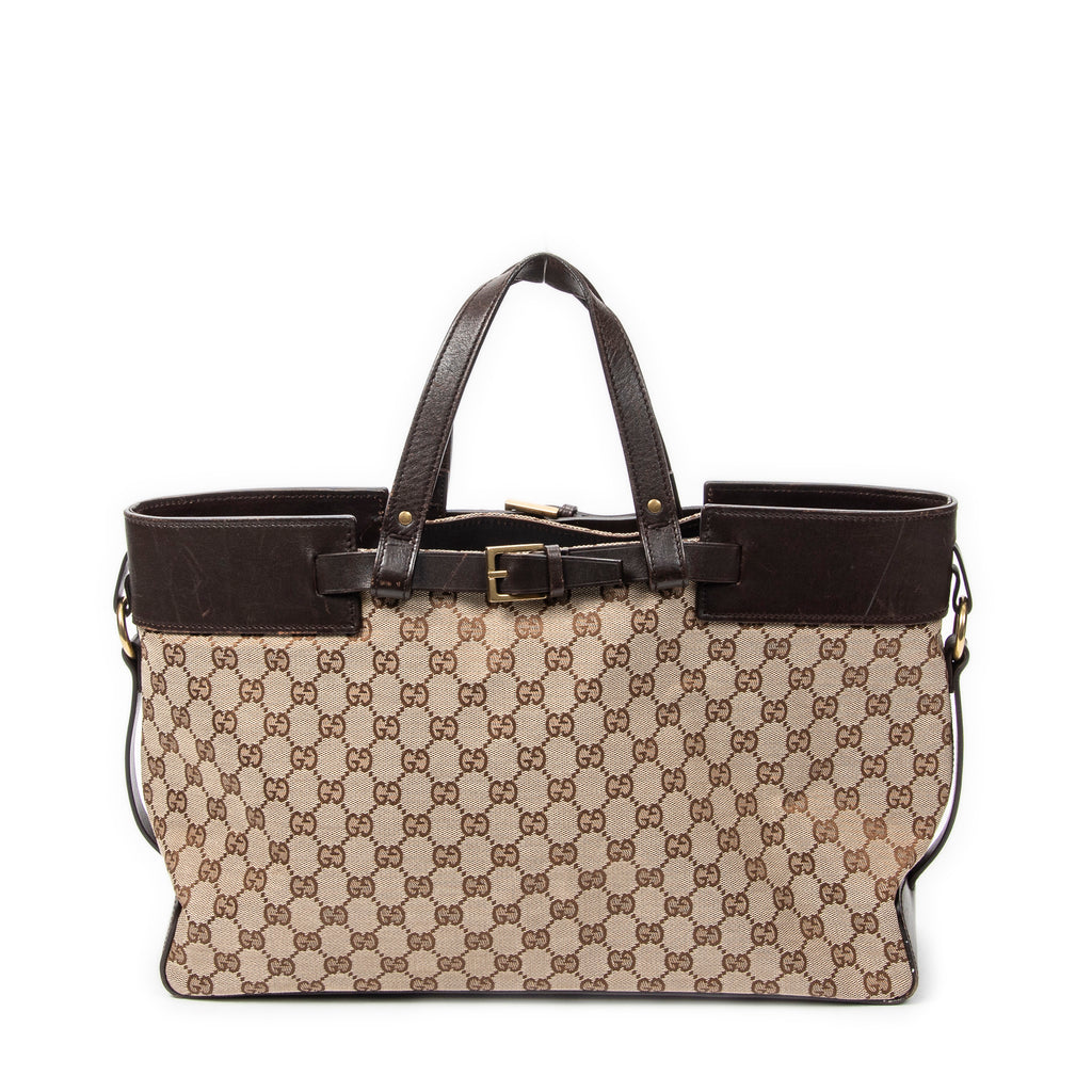 Handbag Horizontal Belt Tote Beige Monogrammed Canvas