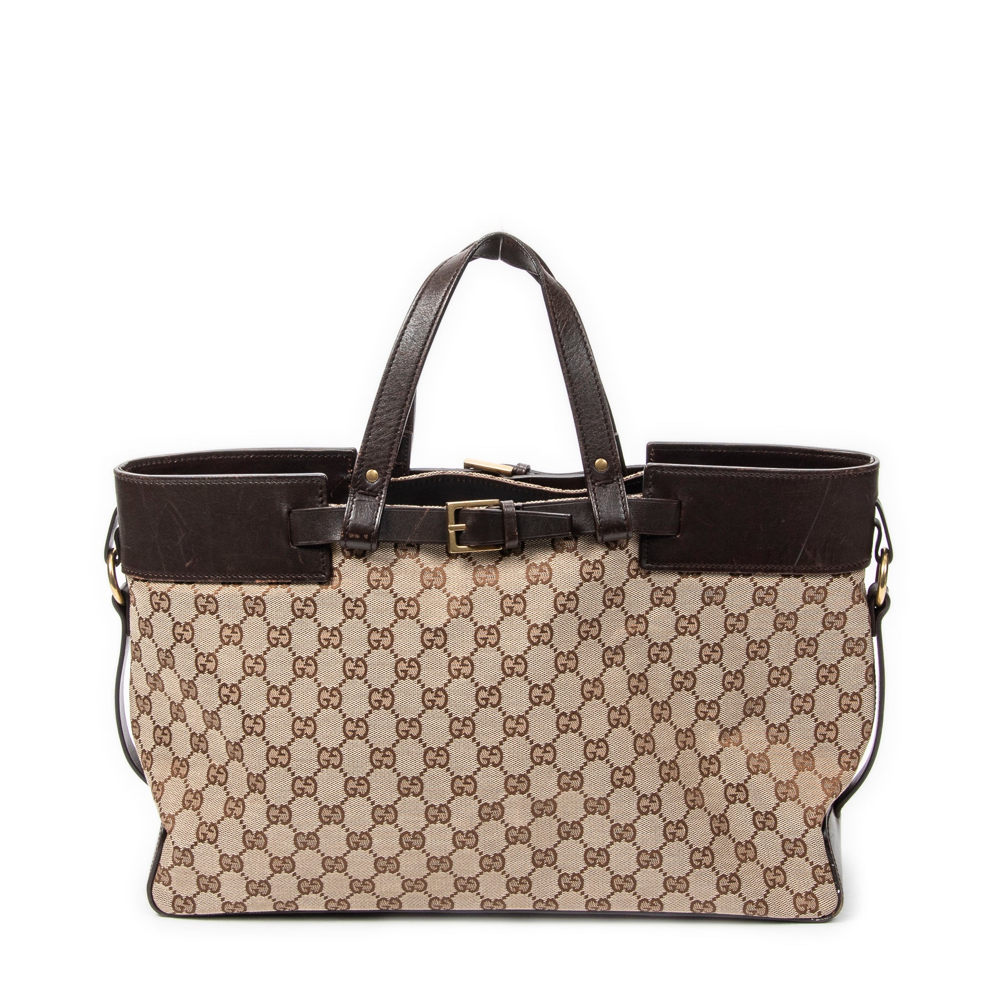 Handbag Horizontal Belt Tote Beige Monogrammed Canvas
