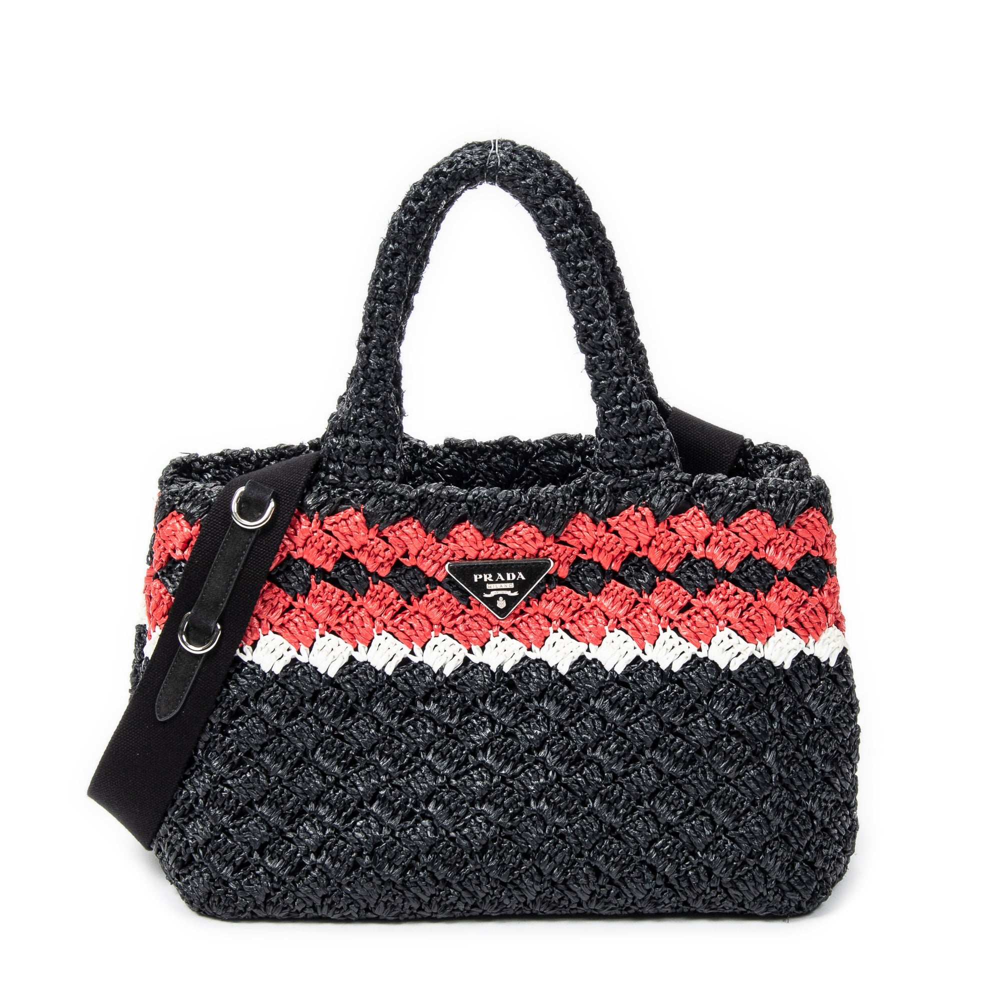 Bolso de hombro pequeño Canapa Tote de rafia negra de ganchillo