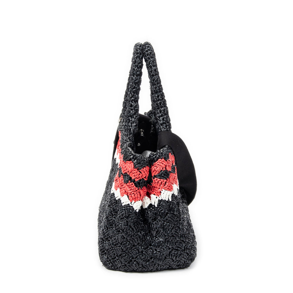 Bolso de hombro pequeño Canapa Tote de rafia negra de ganchillo