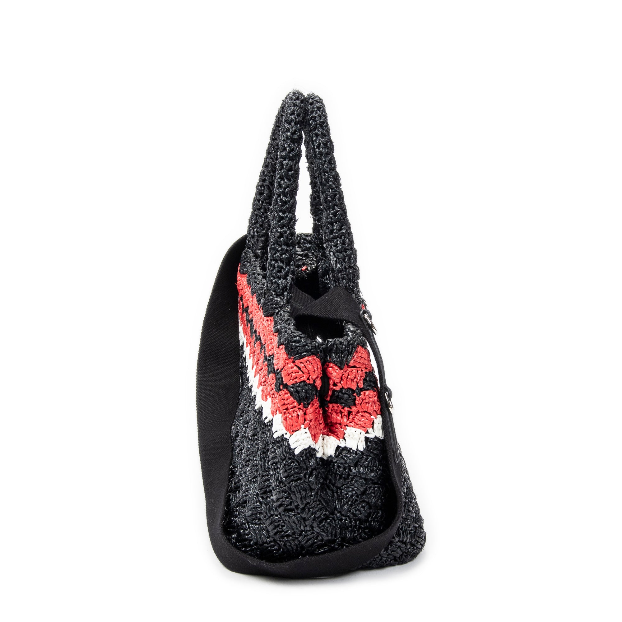 Bolso de hombro pequeño Canapa Tote de rafia negra de ganchillo