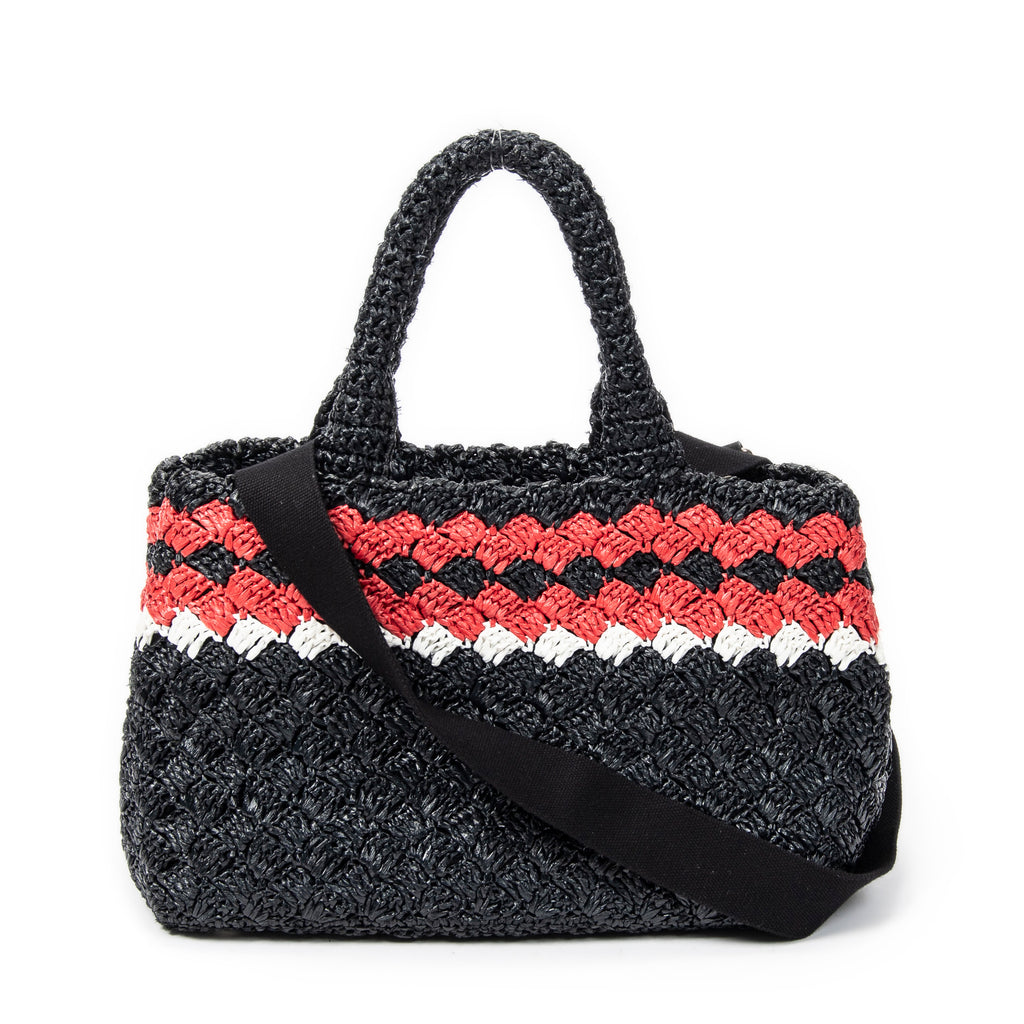 Bolso de hombro pequeño Canapa Tote de rafia negra de ganchillo