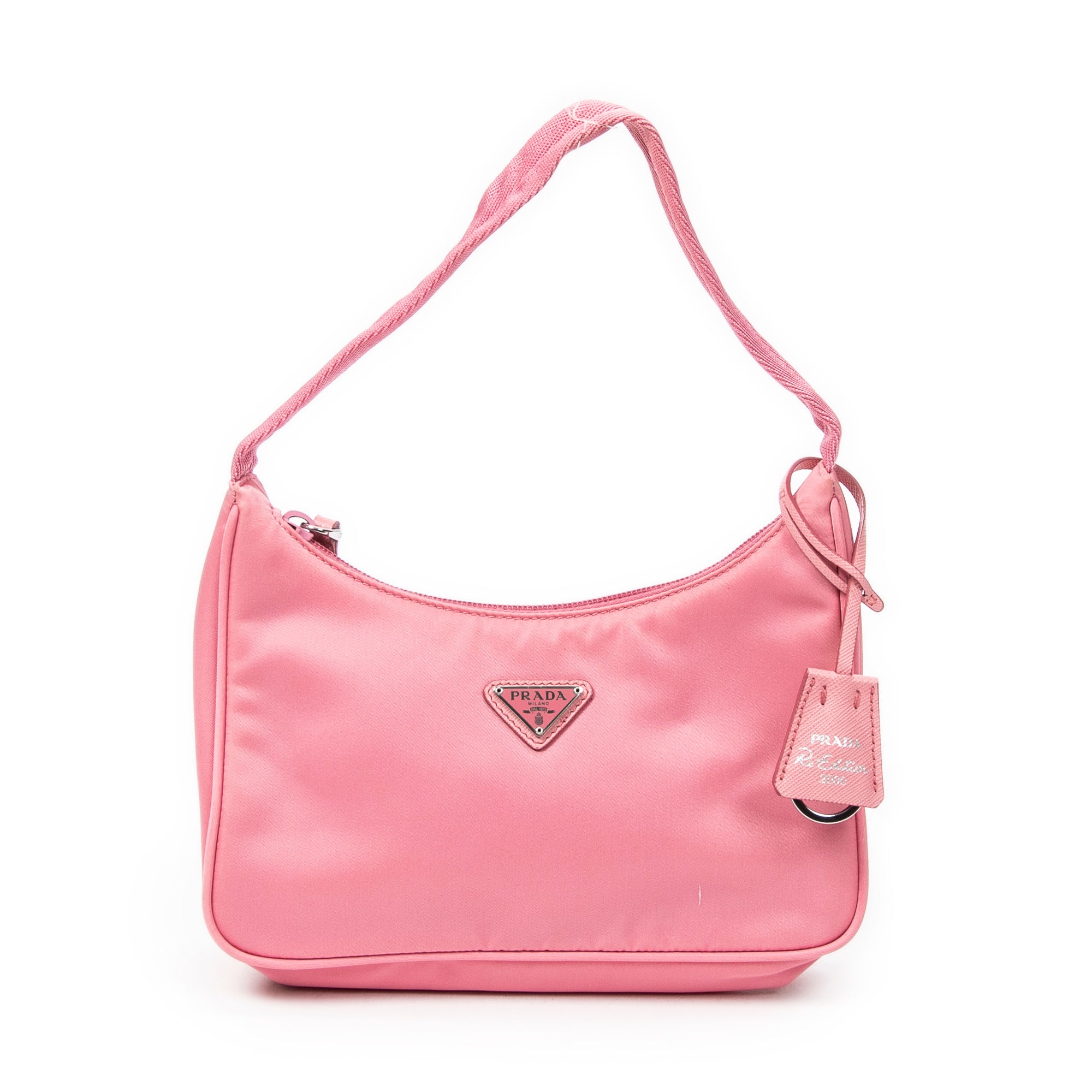 Bolso de hombro mini Hobo con cremallera de lona de nailon rosa