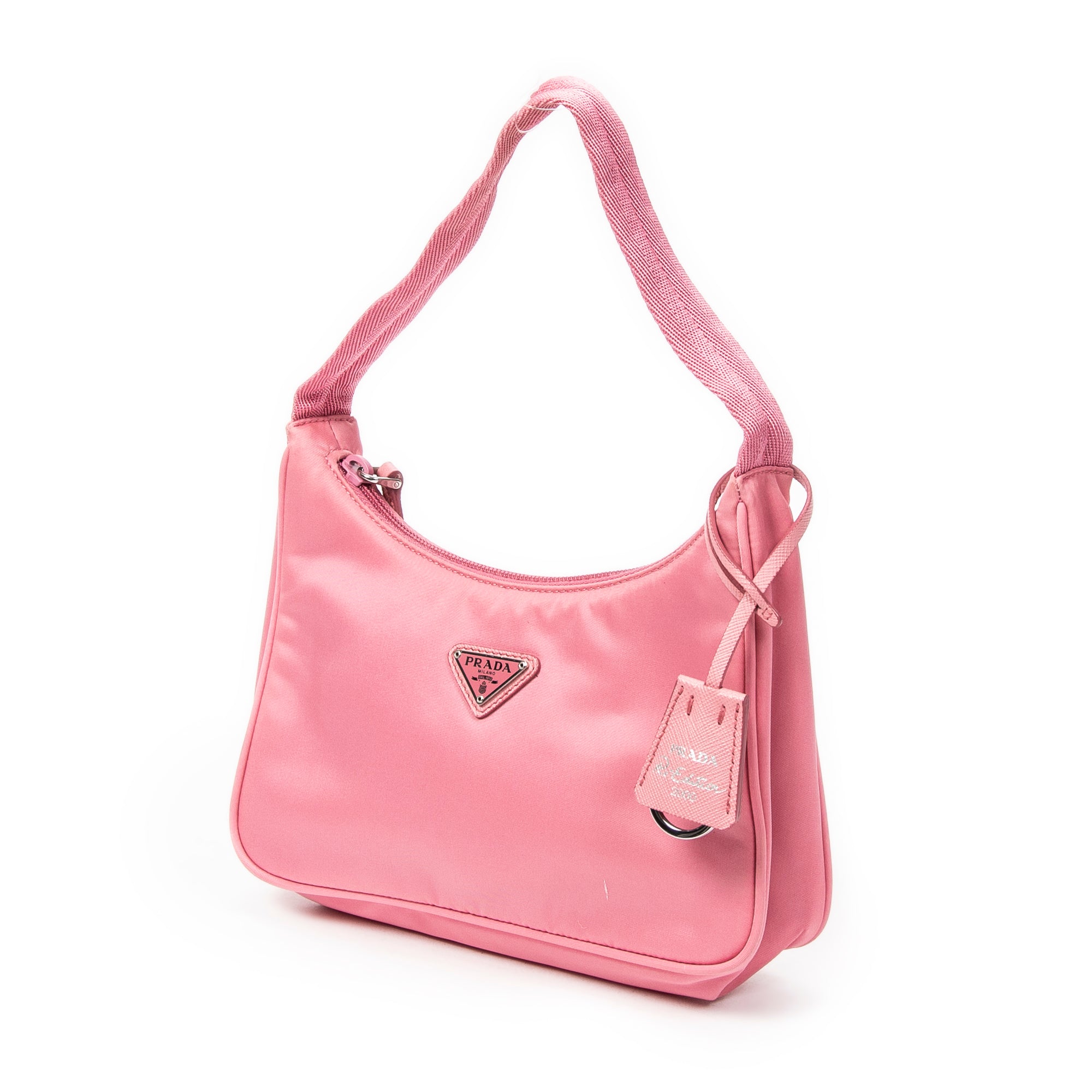 Bolso de hombro mini Hobo con cremallera de lona de nailon rosa