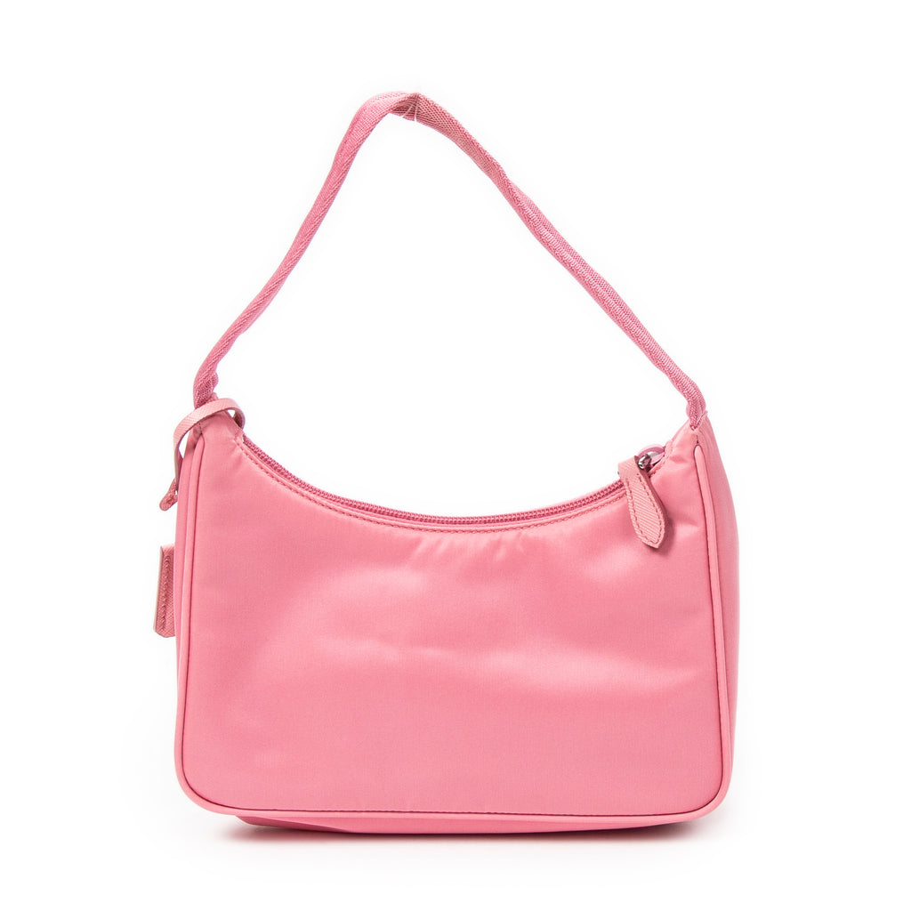 Bolso de hombro mini Hobo con cremallera de lona de nailon rosa