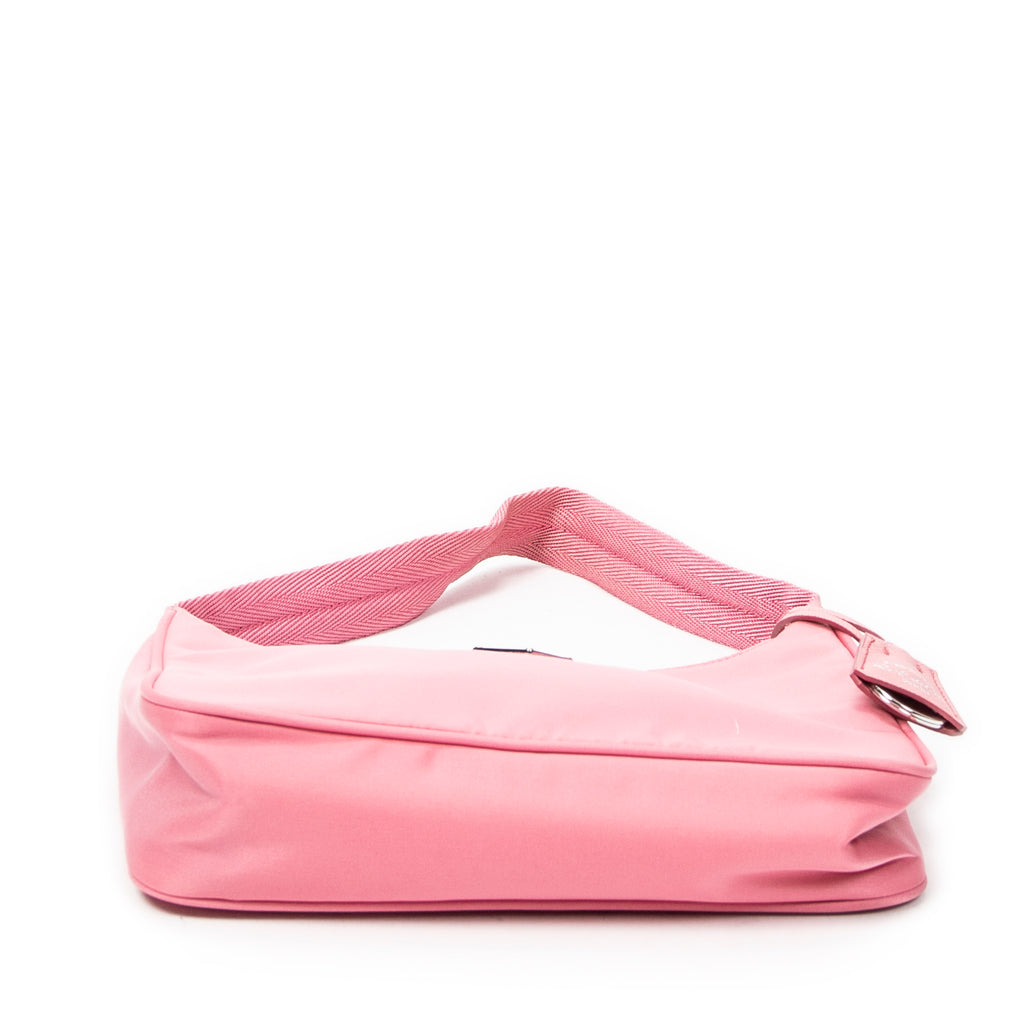 Bolso de hombro mini Hobo con cremallera de lona de nailon rosa