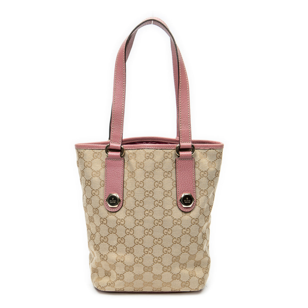 Shoulder Bag Charmy Bucket Tote Pink Monogrammed Canvas