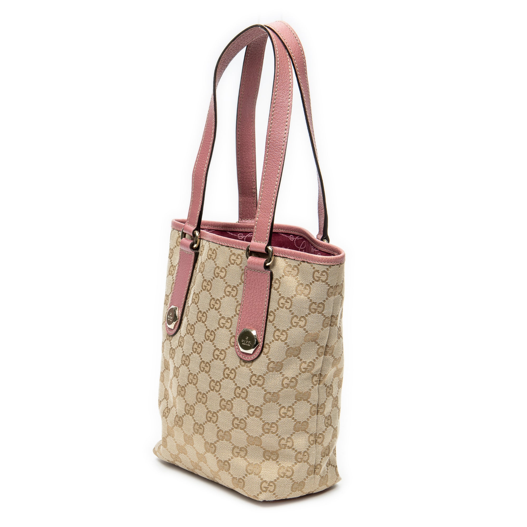 Shoulder Bag Charmy Bucket Tote Pink Monogrammed Canvas