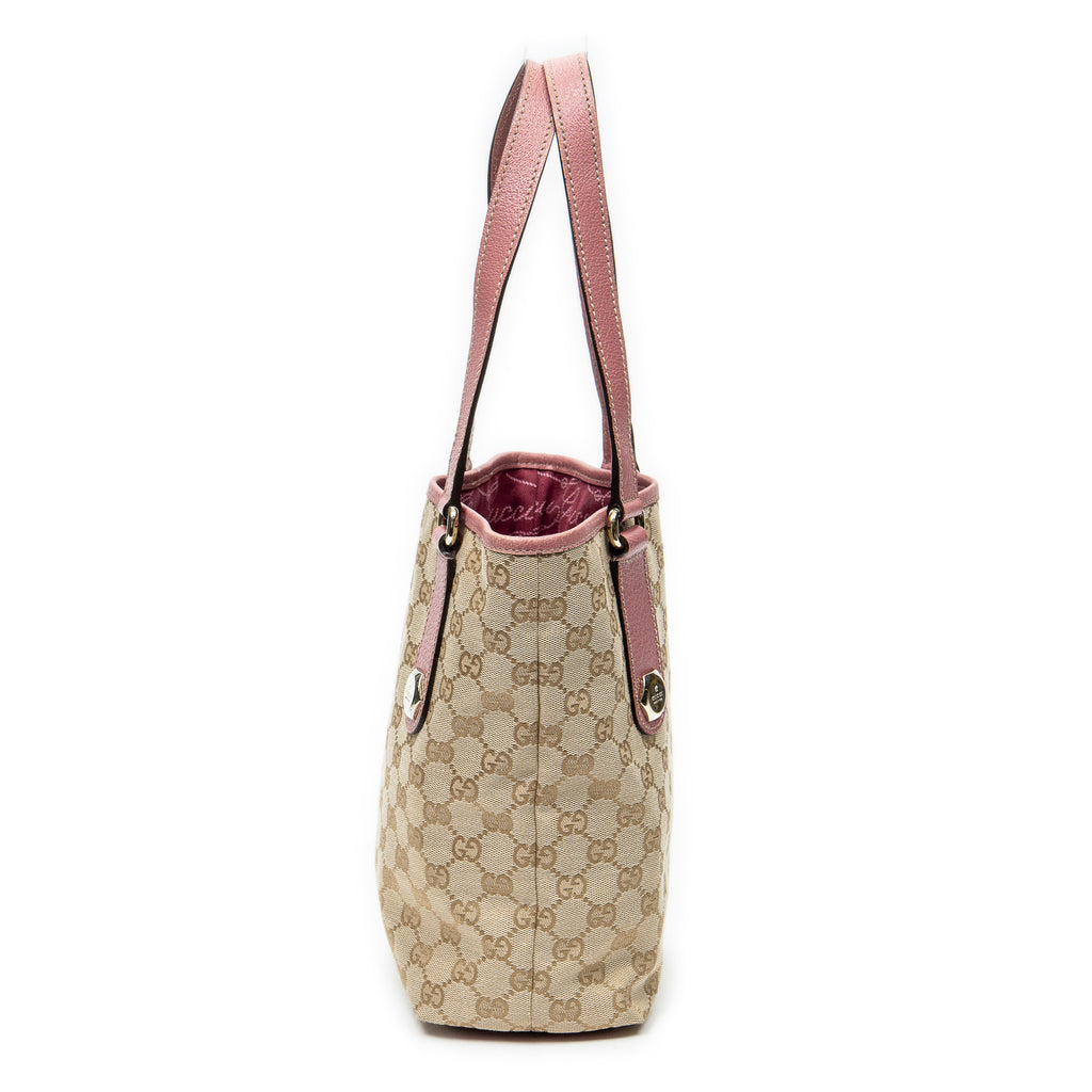 Bolso al hombro Charmy Bucket Tote de lona monogramada rosa
