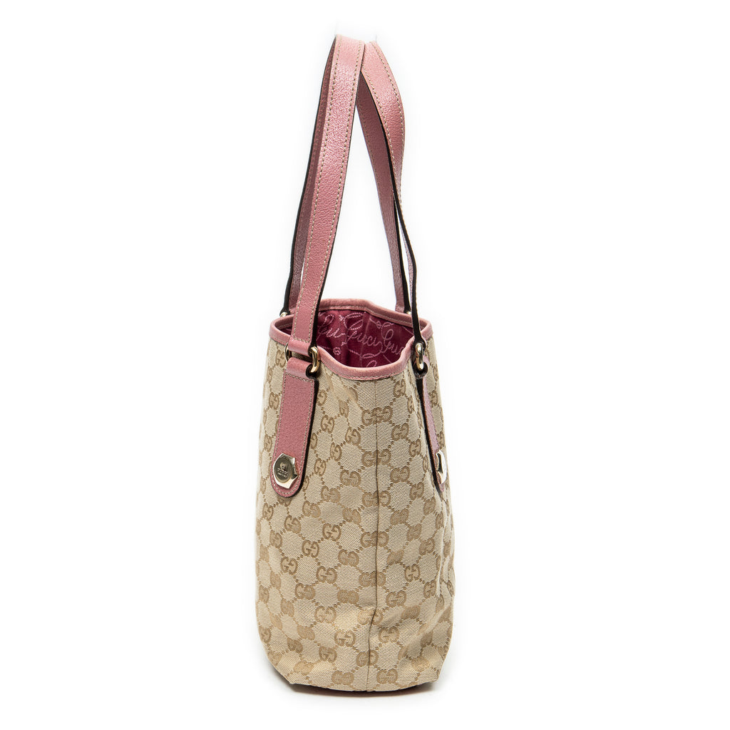 Shoulder Bag Charmy Bucket Tote Pink Monogrammed Canvas