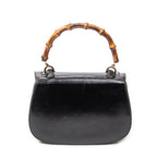 Shoulder Bag Small Bamboo Top Handle Flap Black Smooth Calfskin Leather