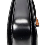 Shoulder Bag Small Bamboo Top Handle Flap Black Smooth Calfskin Leather