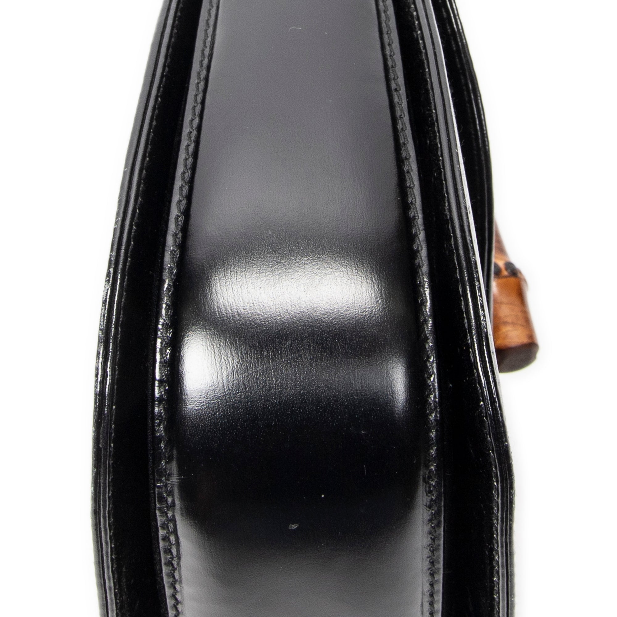 Shoulder Bag Small Bamboo Top Handle Flap Black Smooth Calfskin Leather