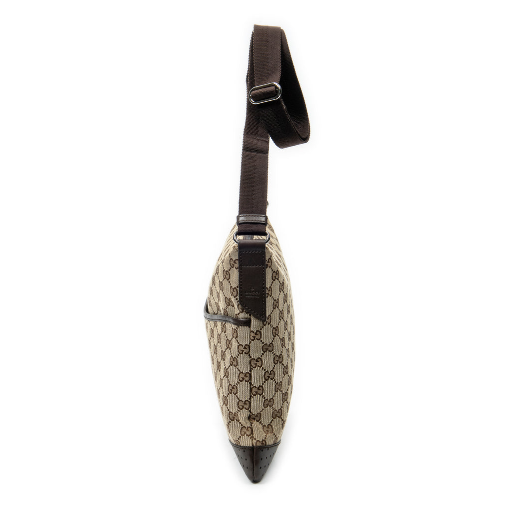 Bolso bandolera Messenger mediano de lona monogramada marrón oscuro