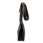 Bolso de hombro pequeño tipo bandolera de lona vaquera con monograma marrón oscuro