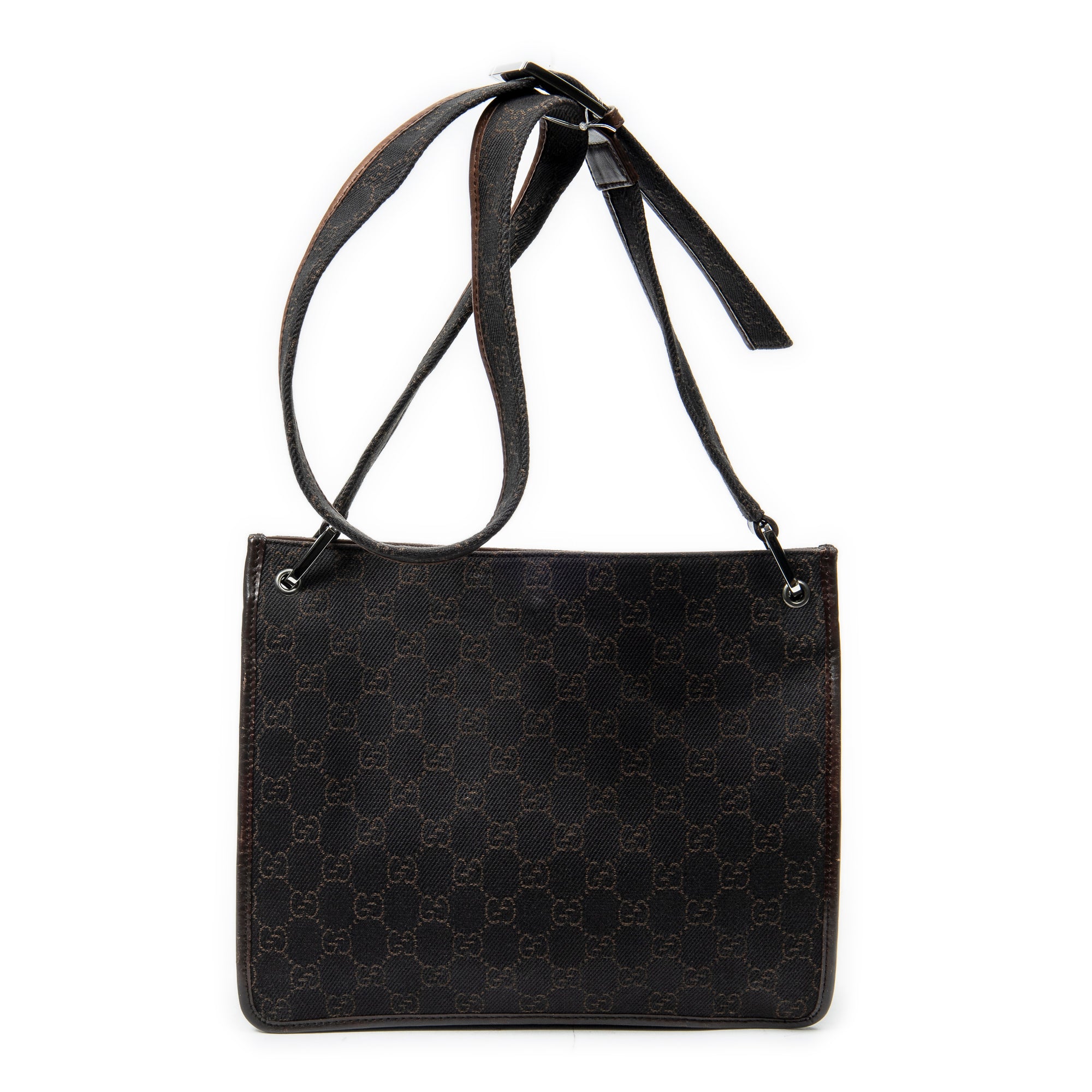Bolso de hombro pequeño tipo bandolera de lona vaquera con monograma marrón oscuro
