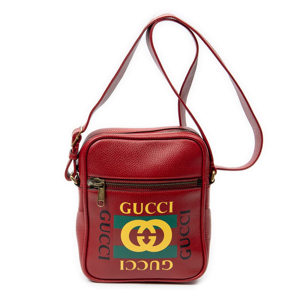 Shoulder Bag Small Logo Messenger Red Grained Calfskin Leather