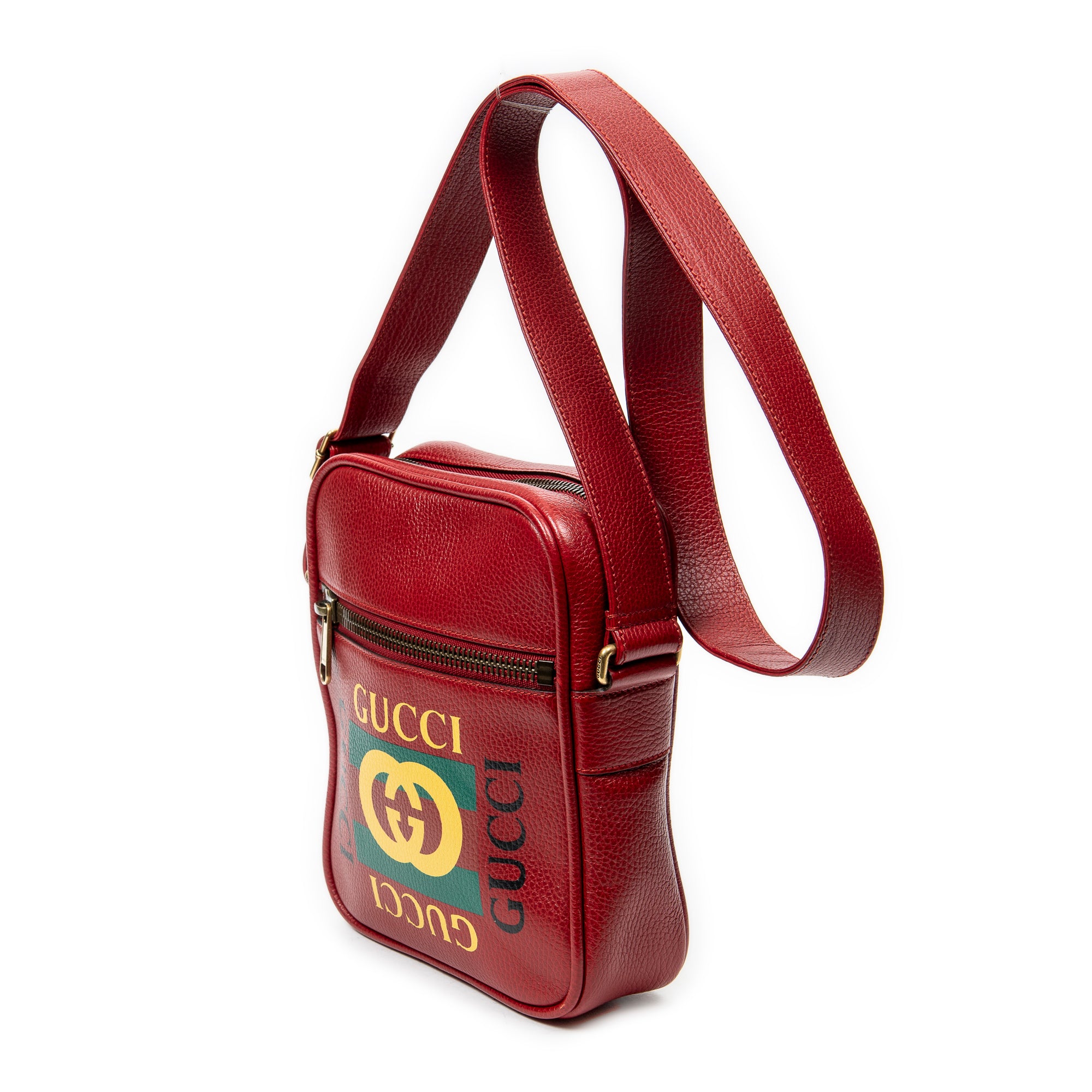 Shoulder Bag Small Logo Messenger Red Grained Calfskin Leather
