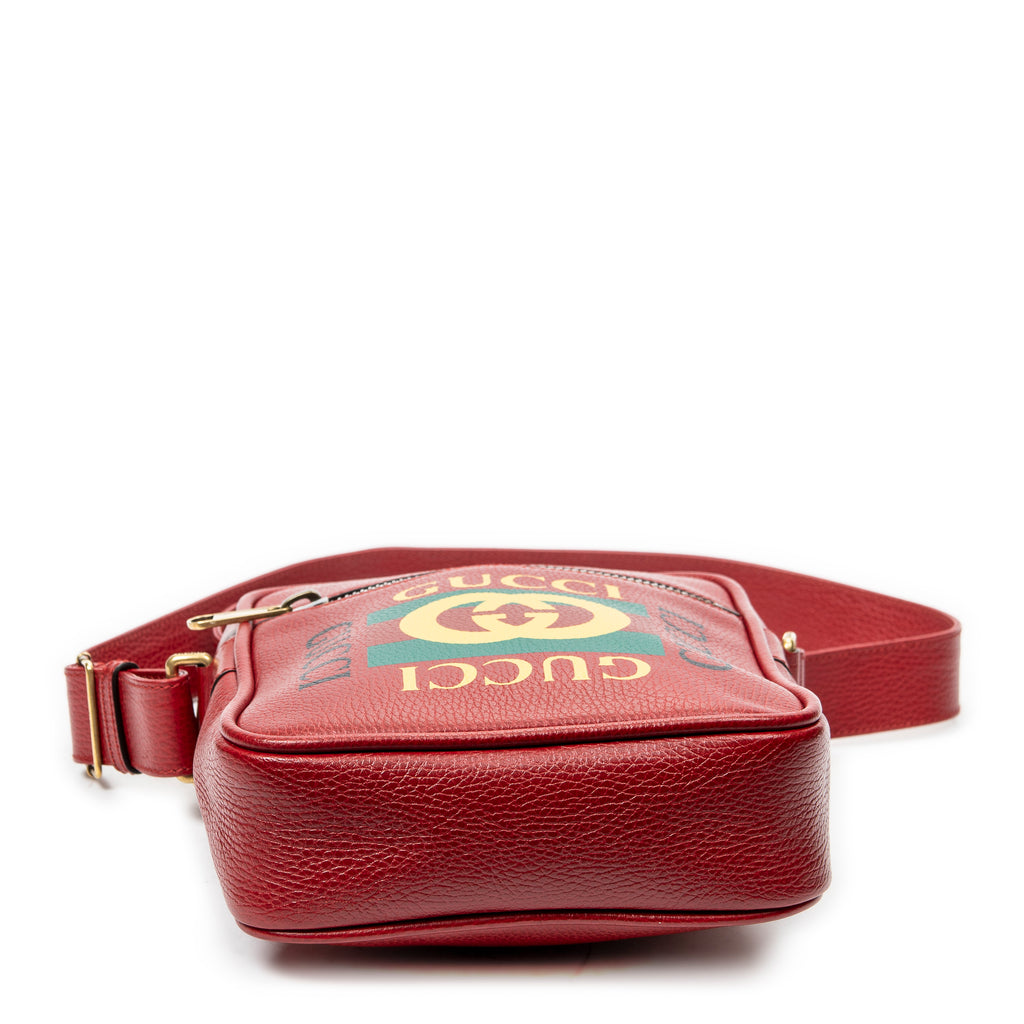 Shoulder Bag Small Logo Messenger Red Grained Calfskin Leather