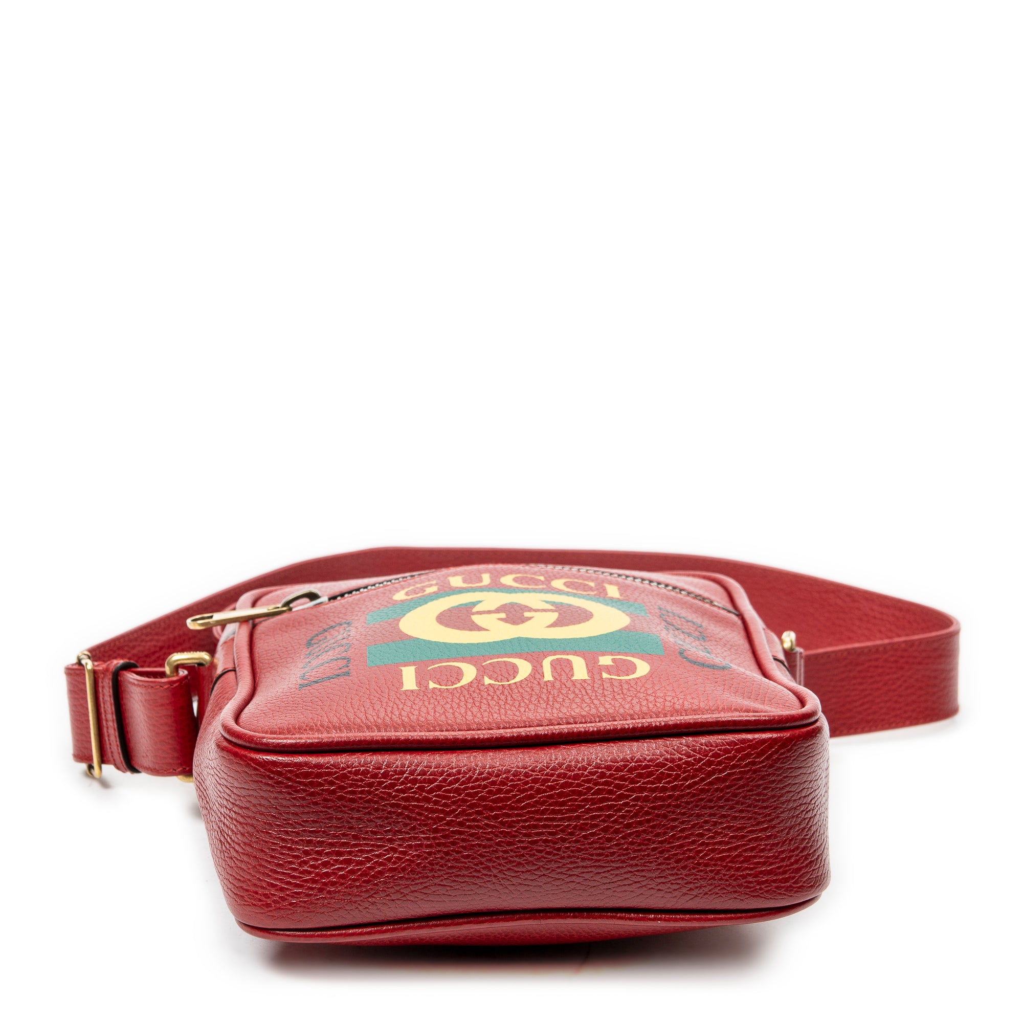 Shoulder Bag Small Logo Messenger Red Grained Calfskin Leather