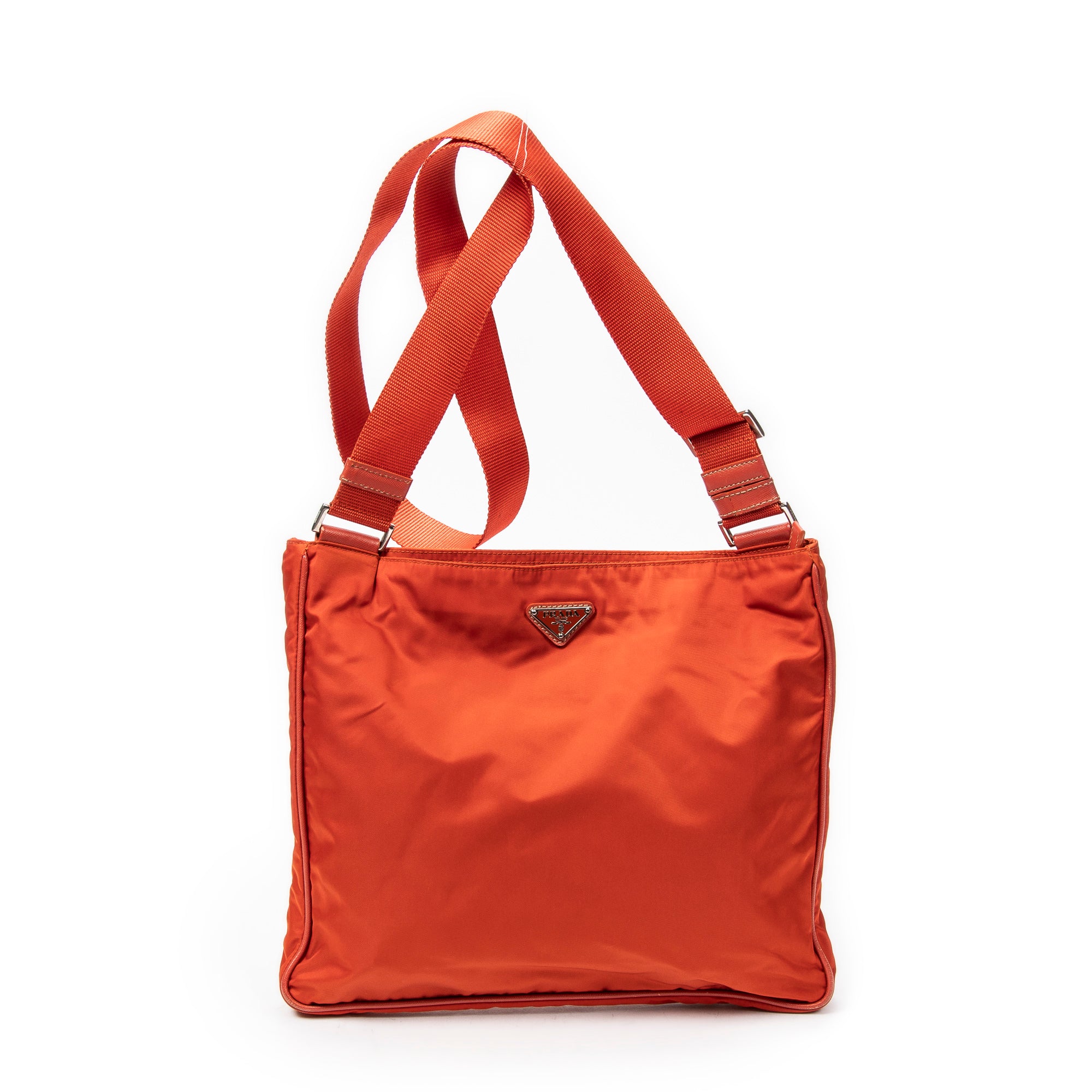 Shoulder Bag Large Square Messenger Orange Nylon Canvas