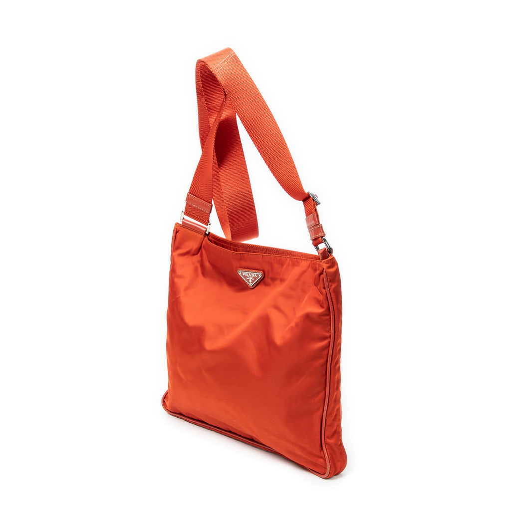 Shoulder Bag Large Square Messenger Orange Nylon Canvas
