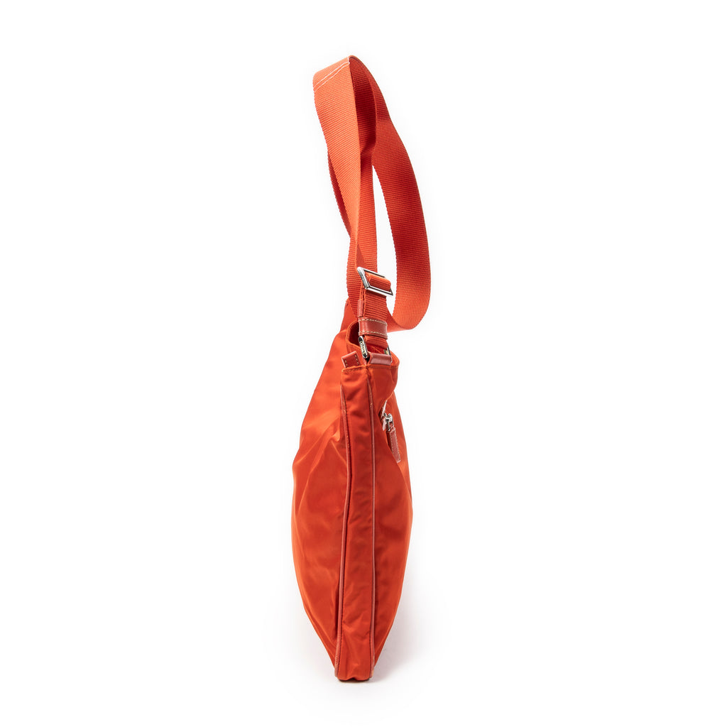 Shoulder Bag Large Square Messenger Orange Nylon Canvas