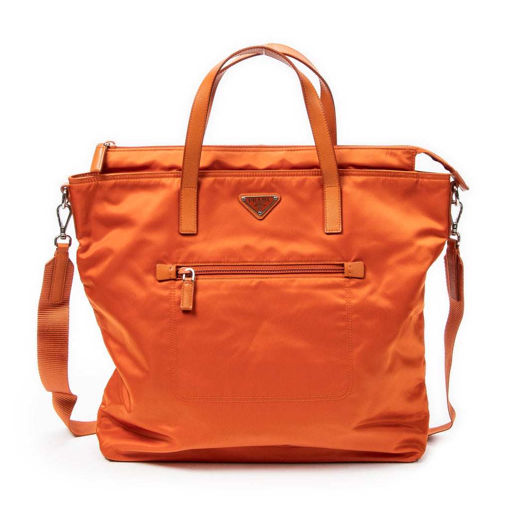 Bandolera grande convertible, tote vertical de lona de nylon naranja