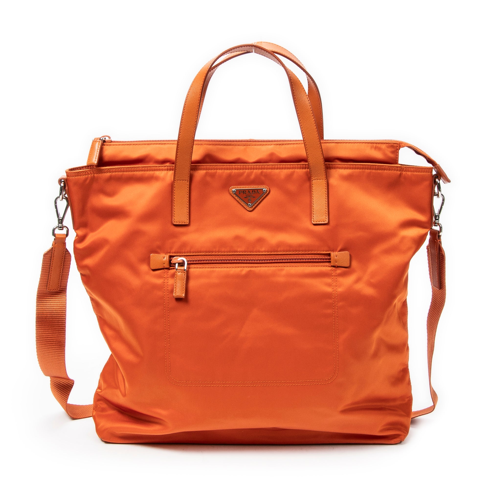 Bandolera grande convertible, tote vertical de lona de nylon naranja