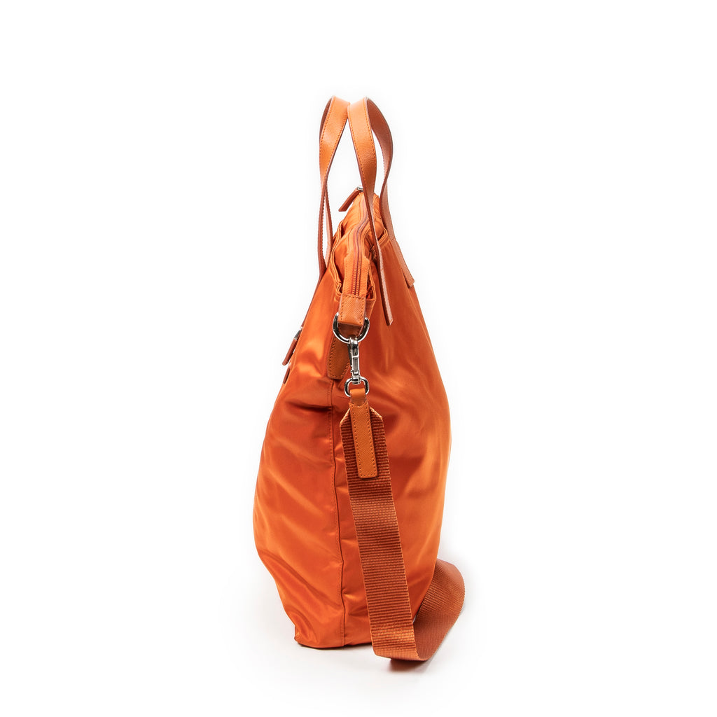 Bandolera grande convertible, tote vertical de lona de nylon naranja