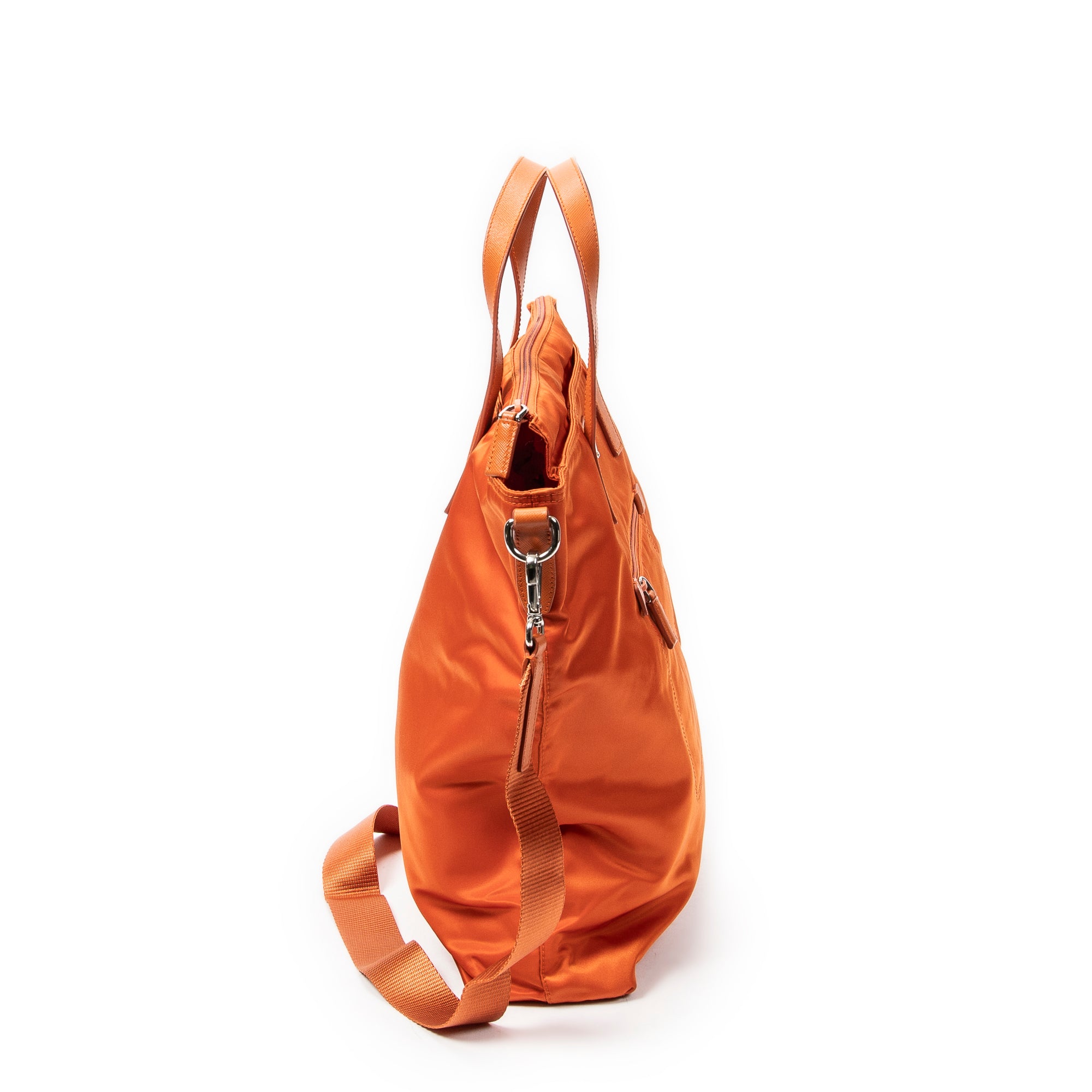 Bandolera grande convertible, tote vertical de lona de nylon naranja