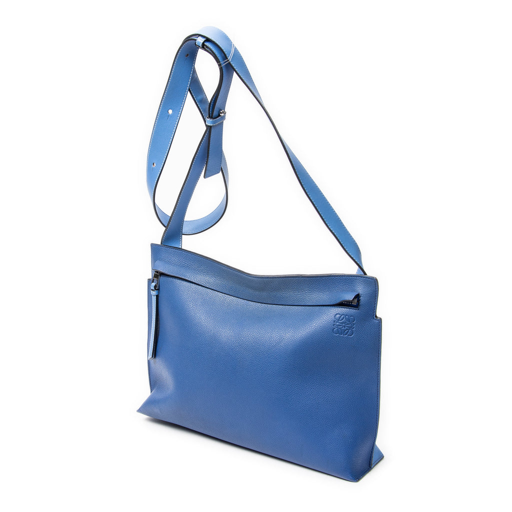 Shoulder Bag Medium T Messenger Blue Grained Calfskin Leather