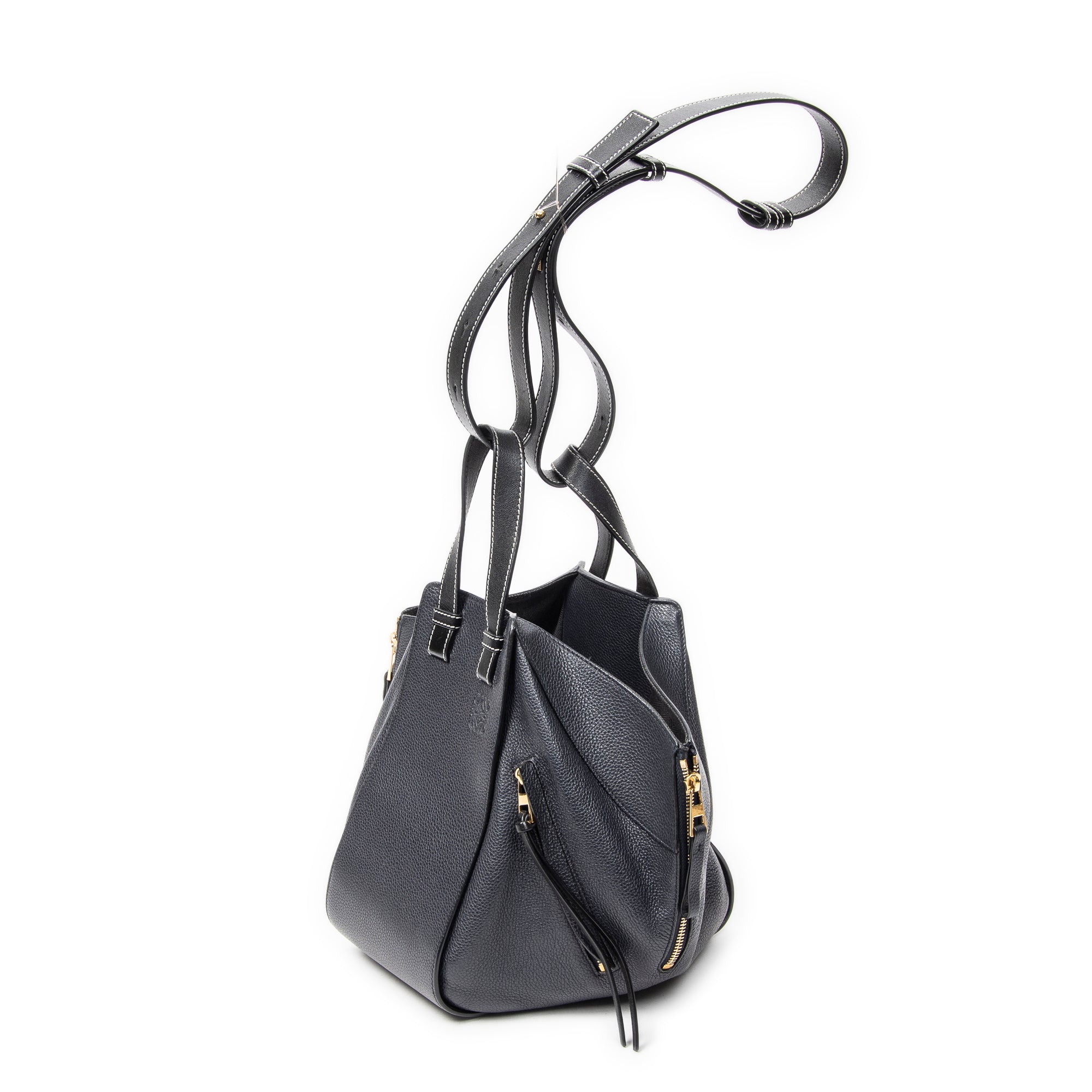 Shoulder Bag Small Hammock Navy Grained Calfskin Leather